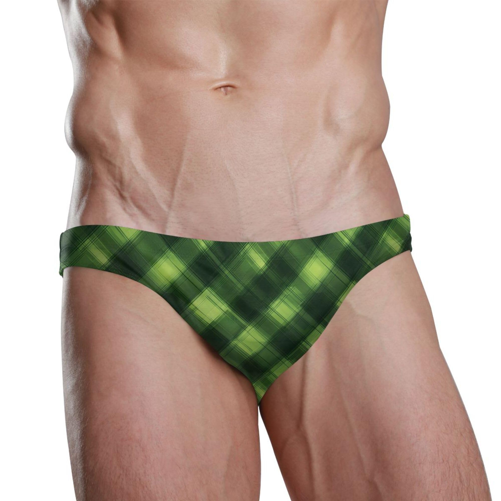 Mens Swim Briefs Green Buffalo Check Plaid Swimwear Bikini Swimsuit XL B0403490