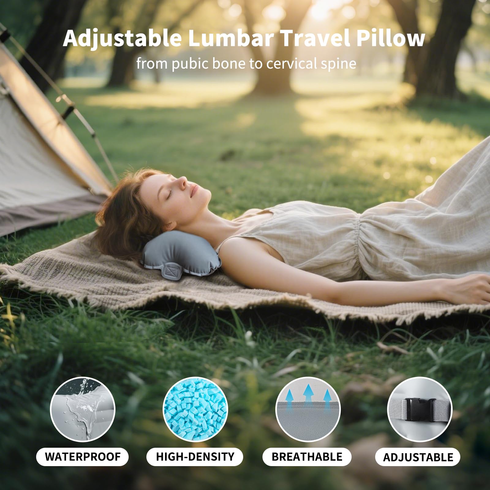 Mixtrend Almohada inflable de apoyo lumbar para viajes, almohada de apoyo de espalda autoinflable portátil para coche, oficina y avión