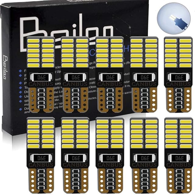 BeiLan T10 Led Car Light Bulbs W5W 501 Canbus White 24-SMD 4014 Chipset LED Lamps Error Free for 194 168 2825 Interior Dashboard Bulb Sidelight Boot Lights Number Plate Bulb DC 12V (10 Pack)