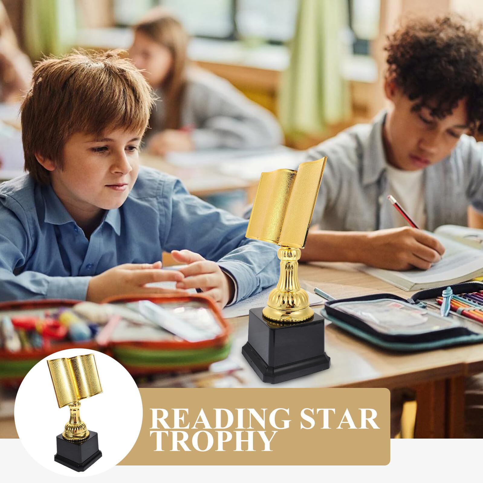 Abaodam Lesewettbewerbstrophäe mit Design und Schöner Oberfläche in Gold aus Kunststoff für Kleine Gewinner als Pokal für Zuhause oder Sammlung