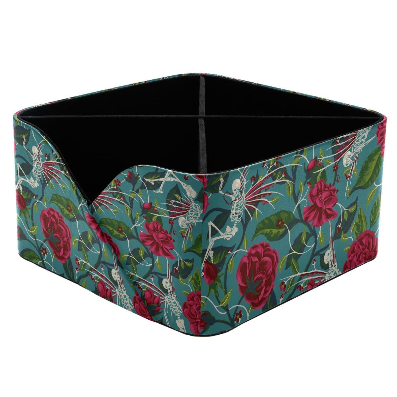 KengjuTesu Red Rose Skeleton Skull Dance Desktop Organizer Pen Holder, Rectangular Pencil Cup for Office, Study and Makeup Stations