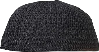 TheKufi Plain Black Open-Weave Nylon Large Stretchy Kufi Hat Skull Cap Beanie