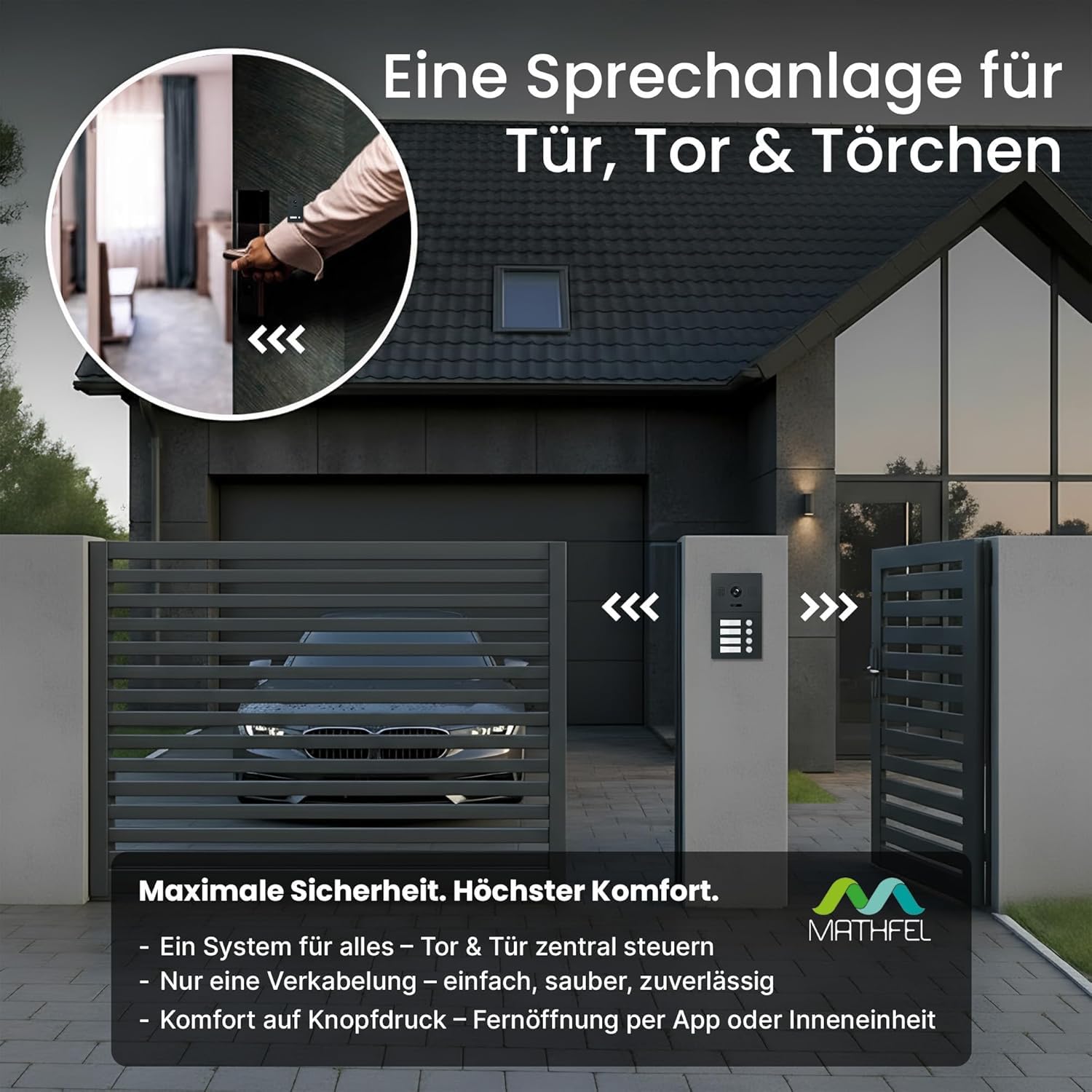 MATHFEL 2 Draht Einfamilienhaus Türsprechanlage Gegensprechanlage Fischaugenkamera 170 Grad, Farbe: Anthrazit, 1x10'' Monitor weiß Außenstation Anthrazit
