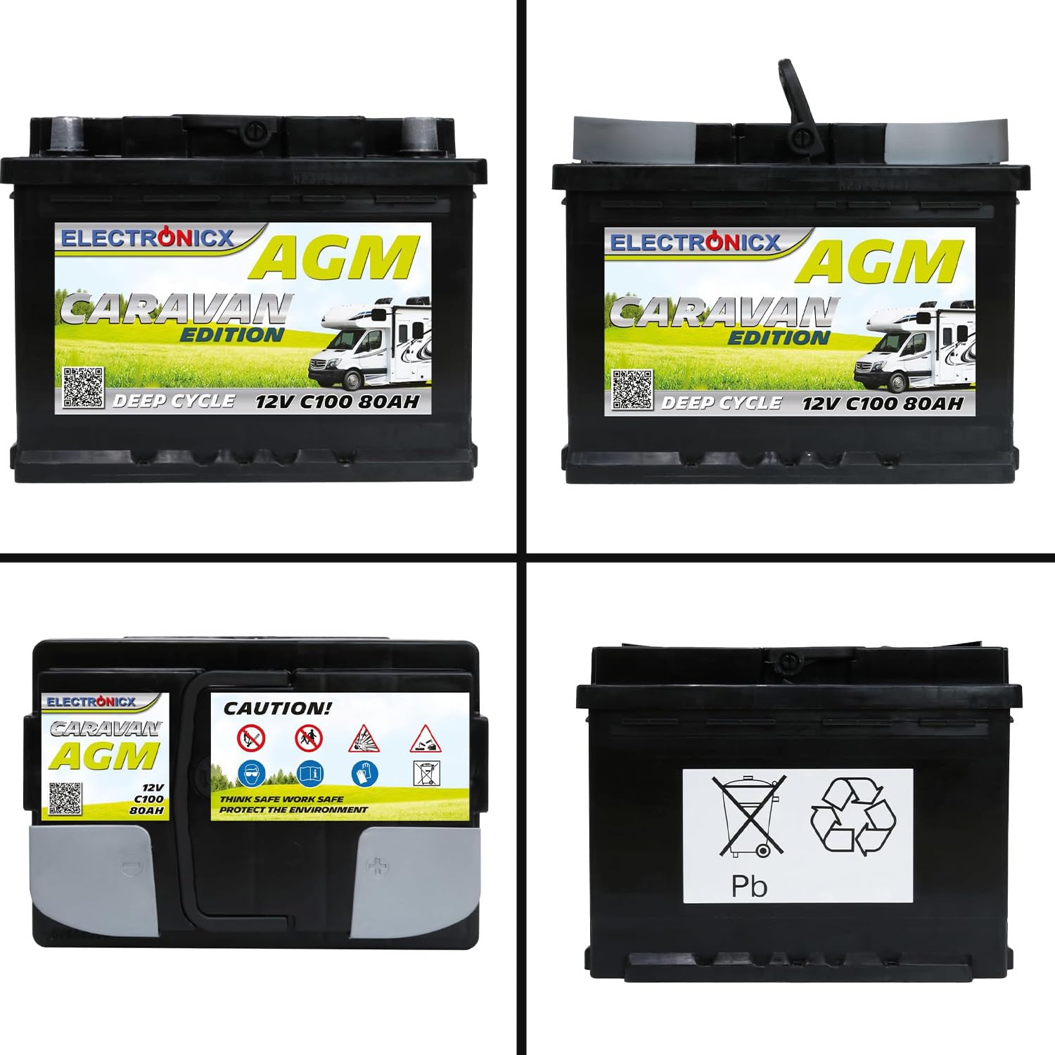 ELECTRONICX Batteria AGM a Scarica Lenta 12V 80Ah C100 Edizione Camper – Sigillata, Senza Manutenzione, Resistente alle Vibrazioni – Per Camper, Barca, Pannelli Solari, Sistemi Autonomi