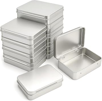 12 Silver Metal Hinged Lid Tins 11.5 8.5 2.2cm