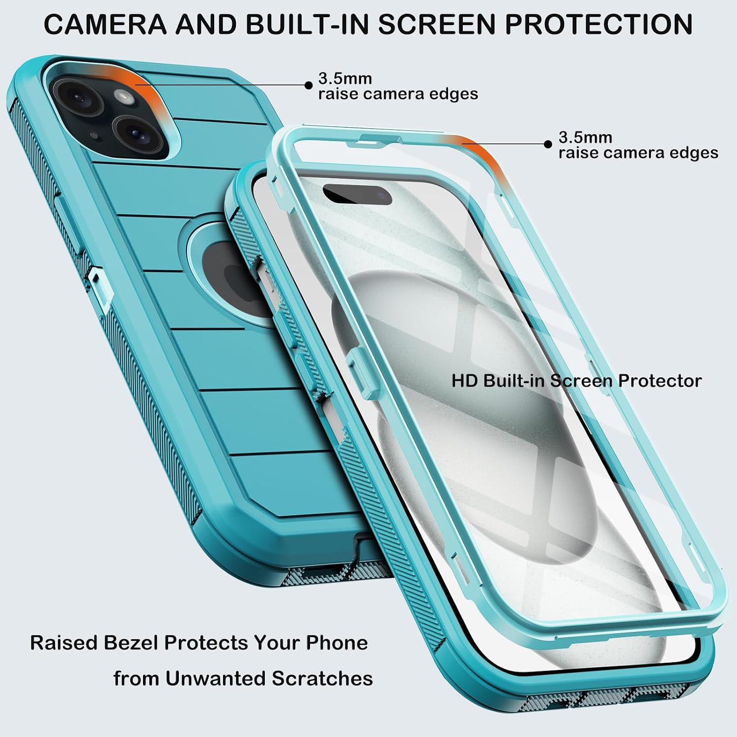 for iPhone 15 Plus Case with Belt Clip Holster,Built-in Screen Protector,Heavy Duty Shockproof Drop Protection Military Grade 3 Layers Rugged Phone Cover with Kickstand for Apple 15 Plus 6.7” (Mint)