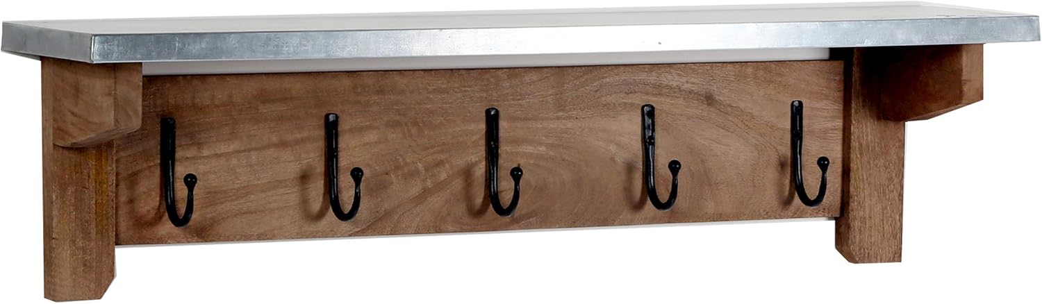 Millwork 40" Medium Wood and Zinc Hook Shelf