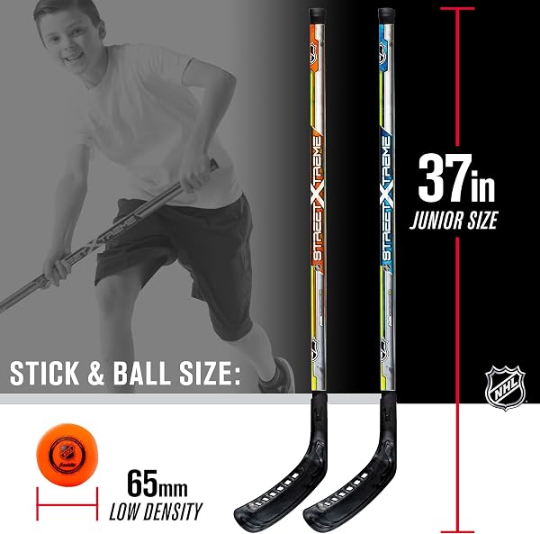 Franklin Sports Franklin Sports NHL Kids Street Hockey Stick Set - Includes (2) Youth Street Hockey Sticks + (1) Outdoor Roller Hockey Ball - Perfect Hockey Starter Set for Kids in use