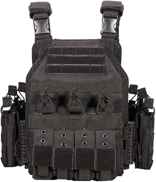 YAKEDA Gilet Tactique Phantom - Veste Porte Plaque Molle Modulaire Noir