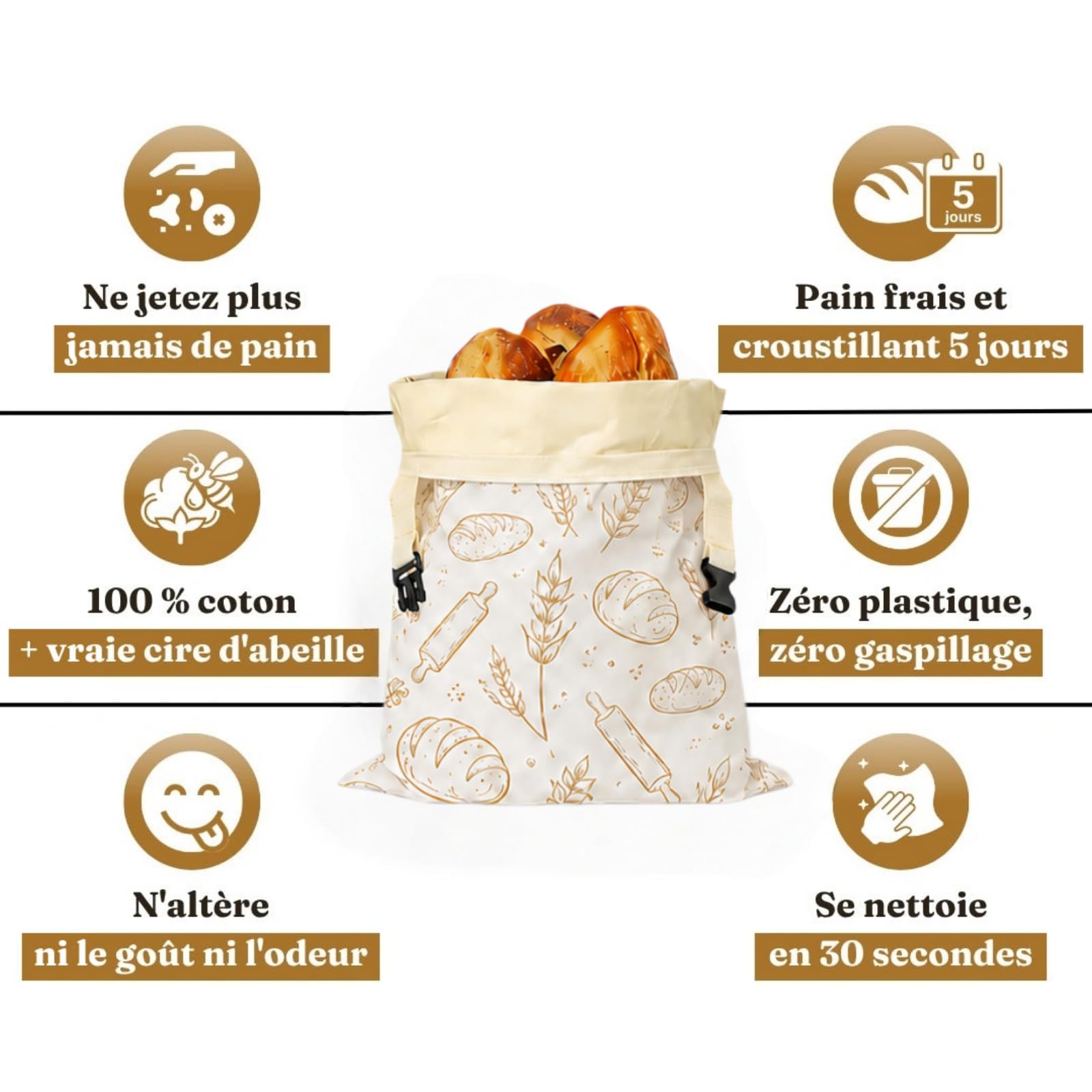 La Maison de Louise Sac a Pain,Sac à Pain La Maison de Louise,Sac à Pain en Cire d'Abeille Réutilisable,Sac de Conservation en Coton Naturel 43×33cm,Réutilisation,Conservation Longue Durée