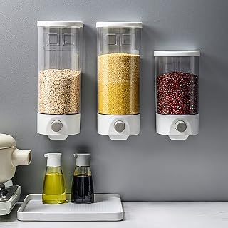 ROTORS Wall Mount Dry Food Dispenser,1L/1.5L Grain Rice Dispenser Container Wall Mounted,Transparent Kitchen Gadgets Cereal Dispenser for Grain,Food Storage Containers with Lids Airtight