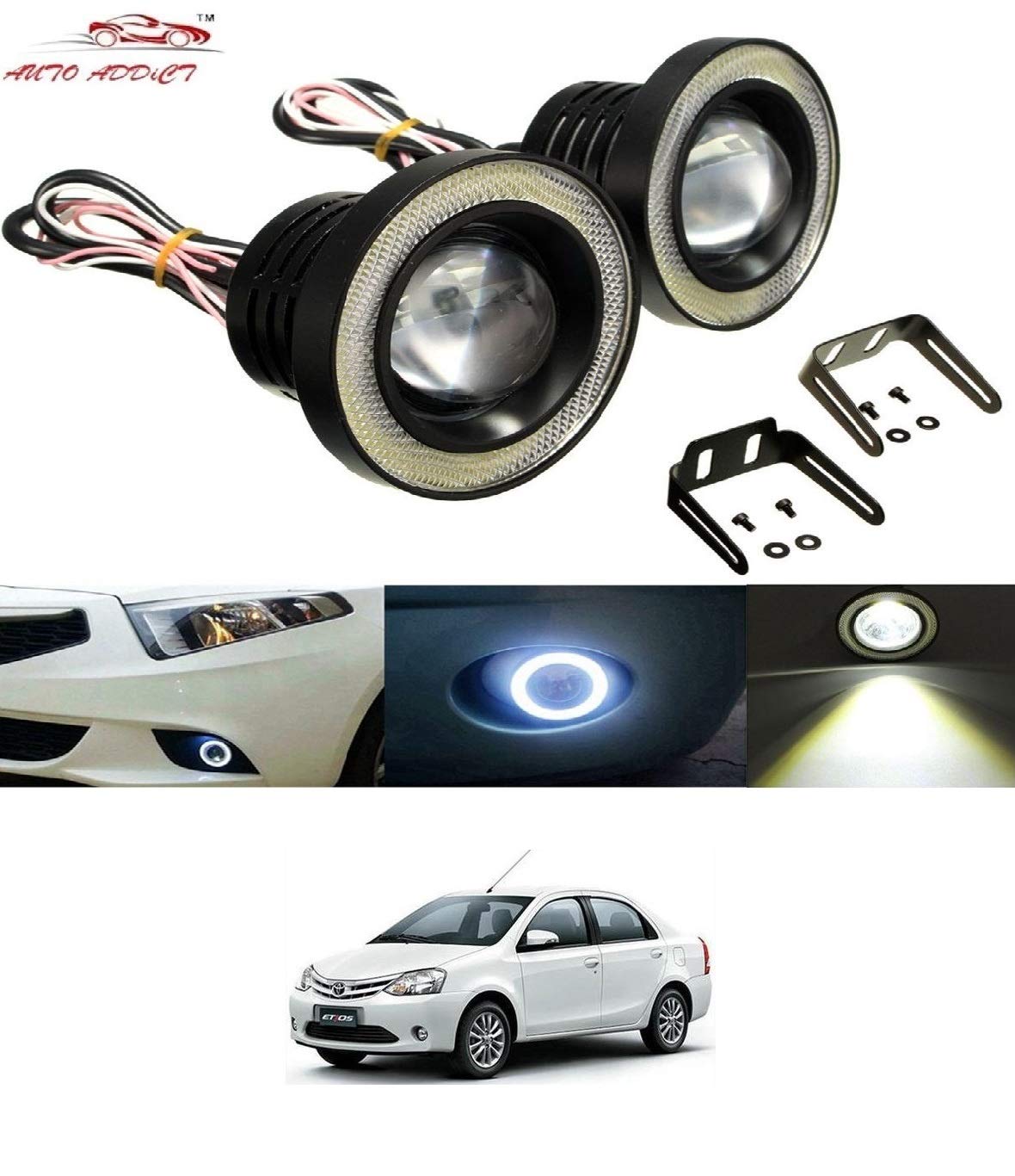 AUTOADDICT Car LED Fog Lights 3.5" High Power Led Projector Lamps Cob