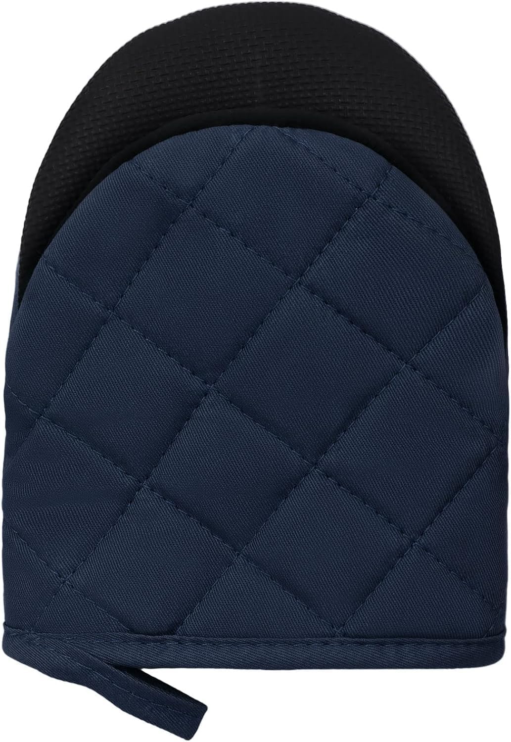Short Oven Mitts, Heat Resistant Silicone Kitchen Mini Oven Mitts for 500 Degrees, Non-Slip Grip Surfaces and Hanging Loop Gloves, Baking Grilling Barbecue Microwave Machine Washable, 1 Piece Navy Blue 1 Piece Set