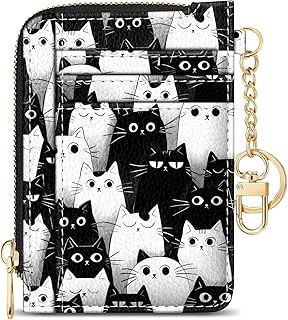 GIANCOMICS Slim Wallet Credit Card Holder Women, Cats Rfid Blocking Small Card Case, Keychain Thin Pocket Curved Zipper Wallet, Travel Card Holder PU Leather ID Window, Ladies Female Gifts