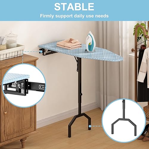 Miniatura 7 de GILLAS Tabla de planchar para montaje en pared y puerta, tabla de planchar tamaño pequeño y completo para soporte de hierro y ropa, tablas de