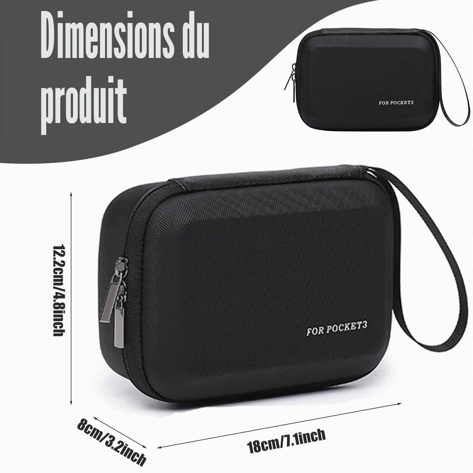 Sac pour DJI Osmo Pocket 3 Creator Combo, matériau PU et EVA étanche, sac de transport compact avec poignée en sangle, protection de voyage pour accessoires Osmo Pocket 3 Combo, noir