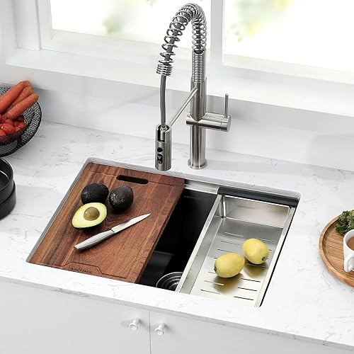 Miniatura 7 de Aschael Fregadero de cocina negro con estación de trabajo, fregadero de cocina de 24 x 19 x 10 pulgadas, calibre 16, fregadero de acero inoxidable