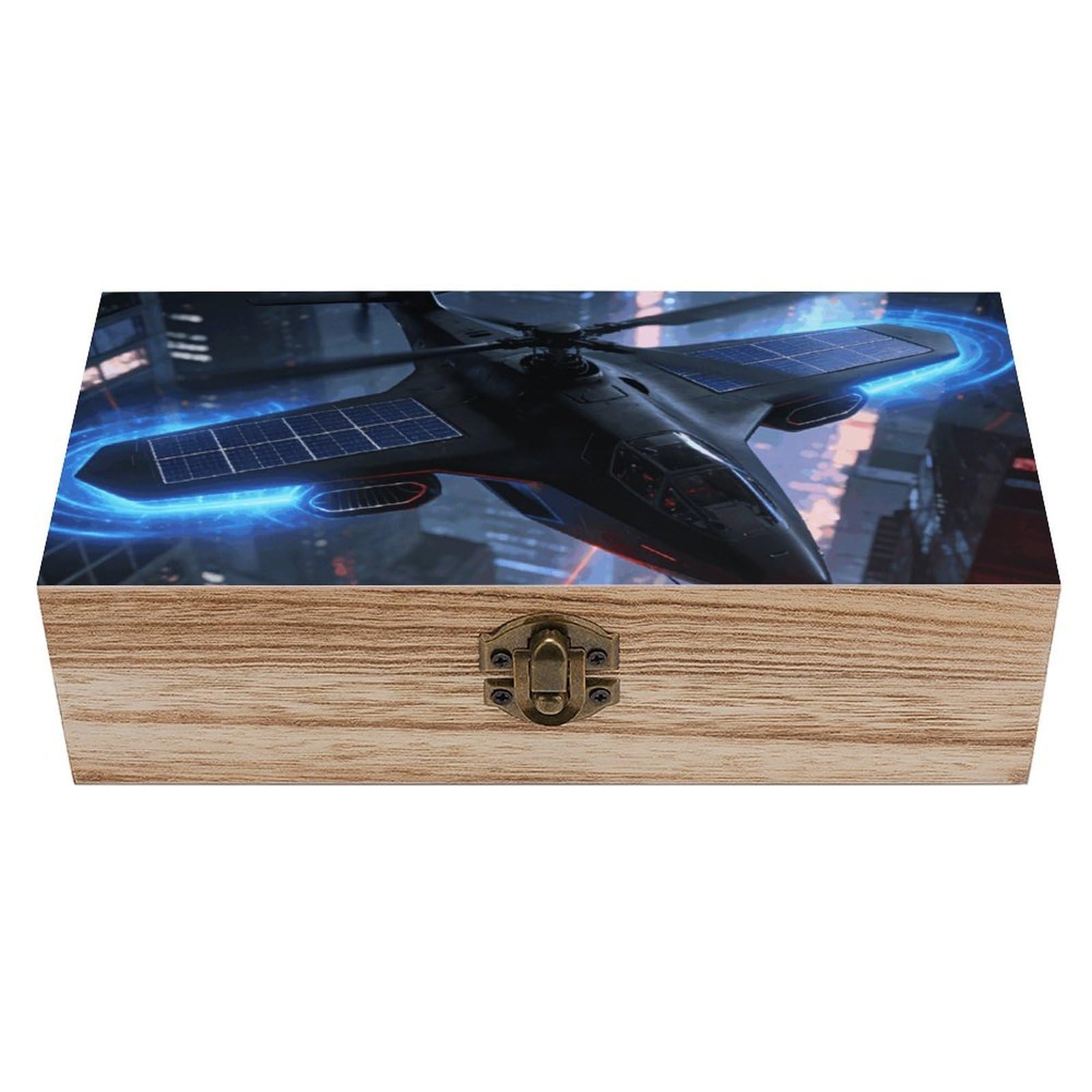 LZQPOEAS Helicopter Wooden Storage Box Small Decorative Box with Hinged Lid Handmade Elegant Keepsake Storage Box for Jewelry, Photos, Trinkets, Letter Gifts, Small Heirlooms
