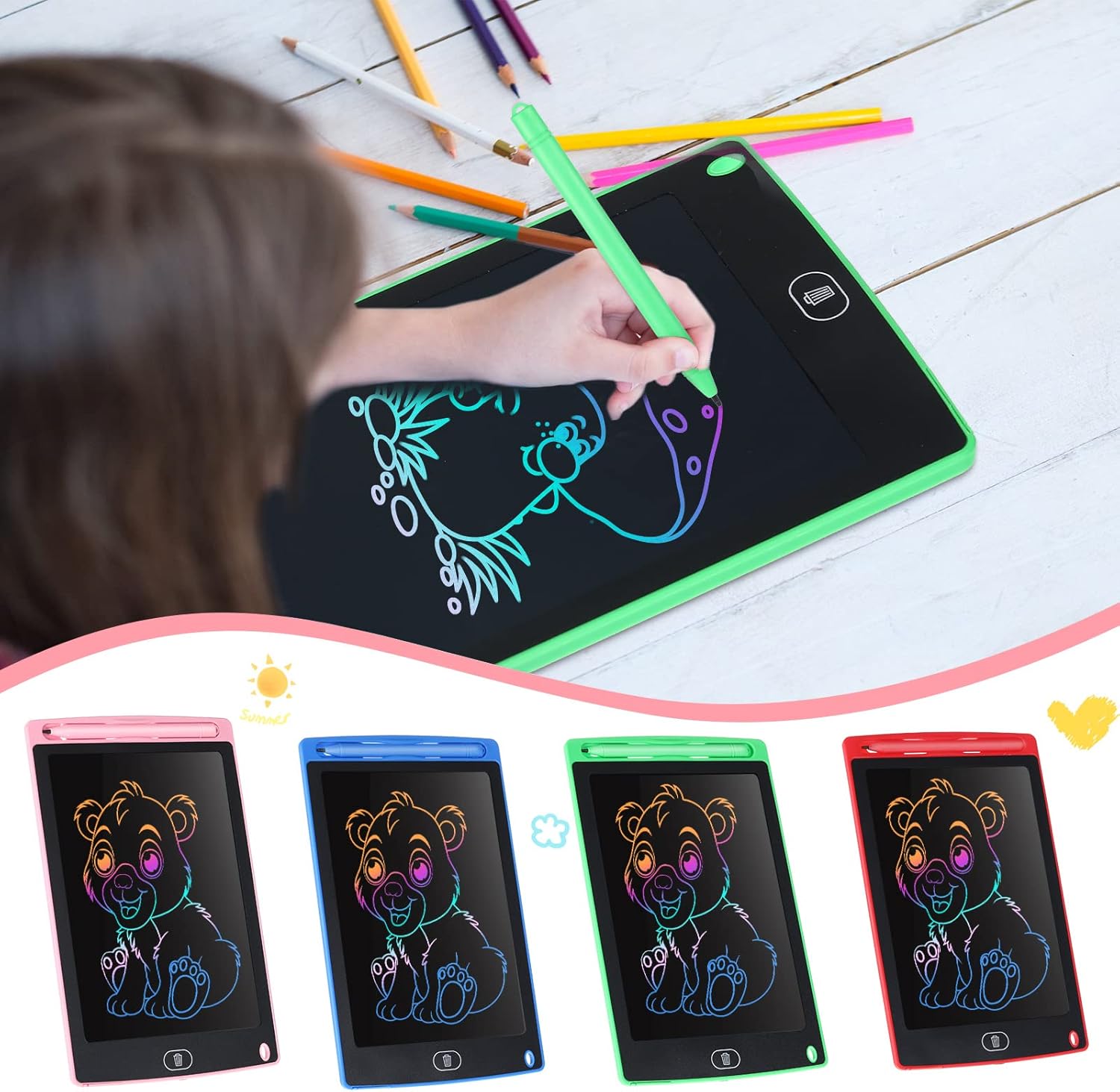 Zhehao 8 Pieces LCD Writing Tablet Doodle Board 8.5 Inch Colorful Lines Doodle Boards Educational for LCD Erasable Writing Pad Drawing Pad(Blue, Red, Green, Pink) - Image 4