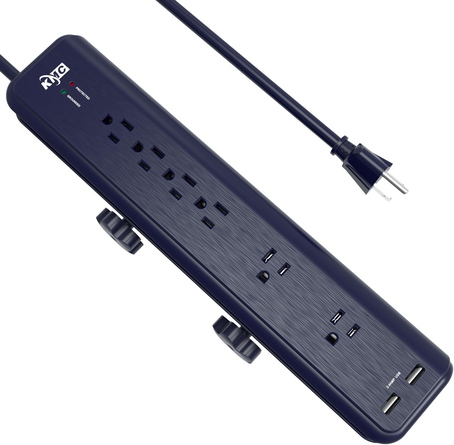 KMC 6-Outlet Surge Protector Power Strip Clamp Mount 7 Feet Cord with 2.4A 2-Port USB Charging Station …