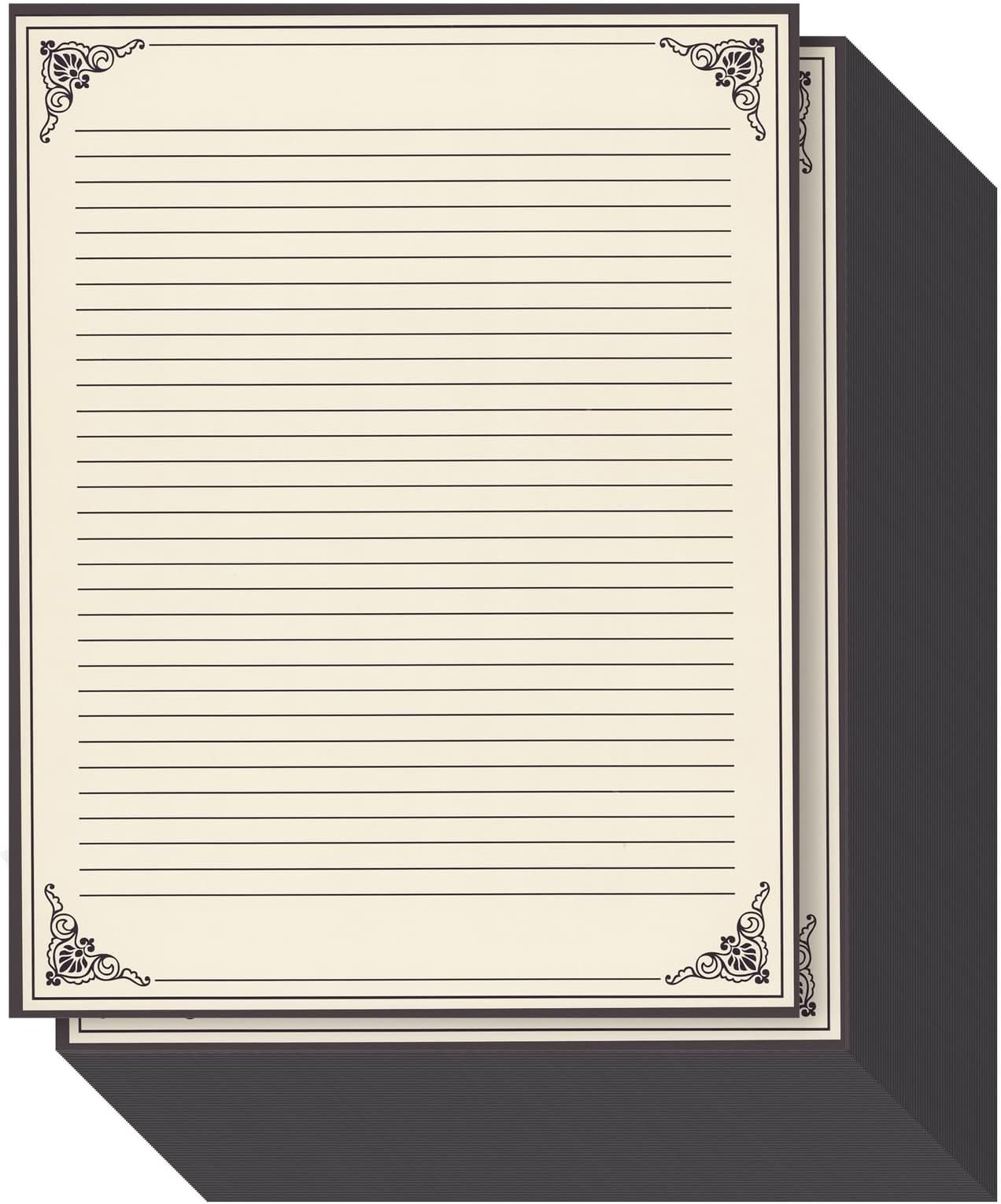 Juvale Vintage Lined Letter Paper - 96 Sheets, 8.5 x 11 In, Cream - Letter Writing Paper with Lines & Antique Border Design for Invitations & Notes