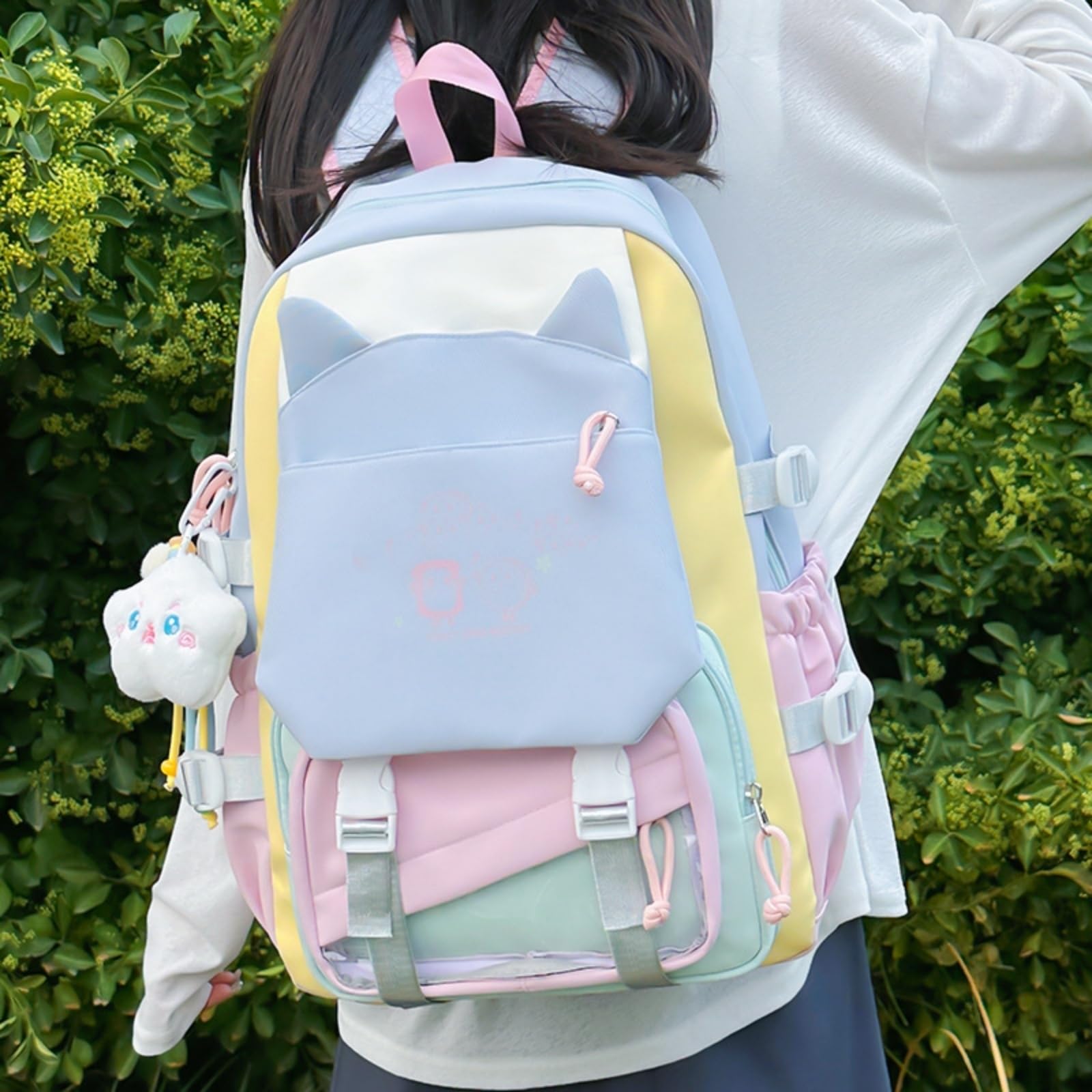 Zaino del Blocco Colore Dolce della Dopamina di Kawaii, Leggero dello Studente Grande capacità per L'uso Quotidiano Viaggio-Black