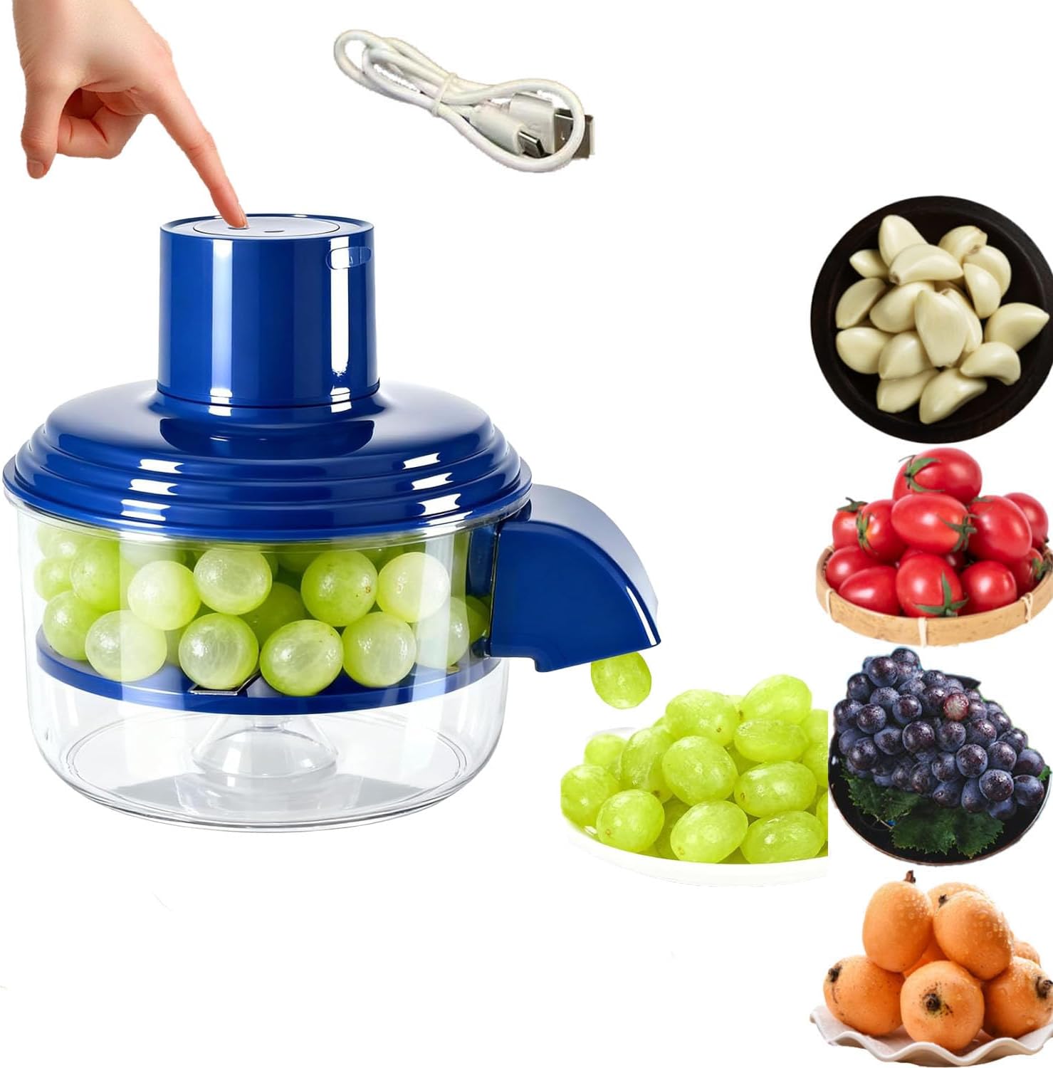 Automatic Grape Peeler Machine, Rechargeable Fruit and Vegetable Automatic Peeler, 20s Fast Peeling Machine for Small Fruits, Effortless Peeling for Home Kitchen