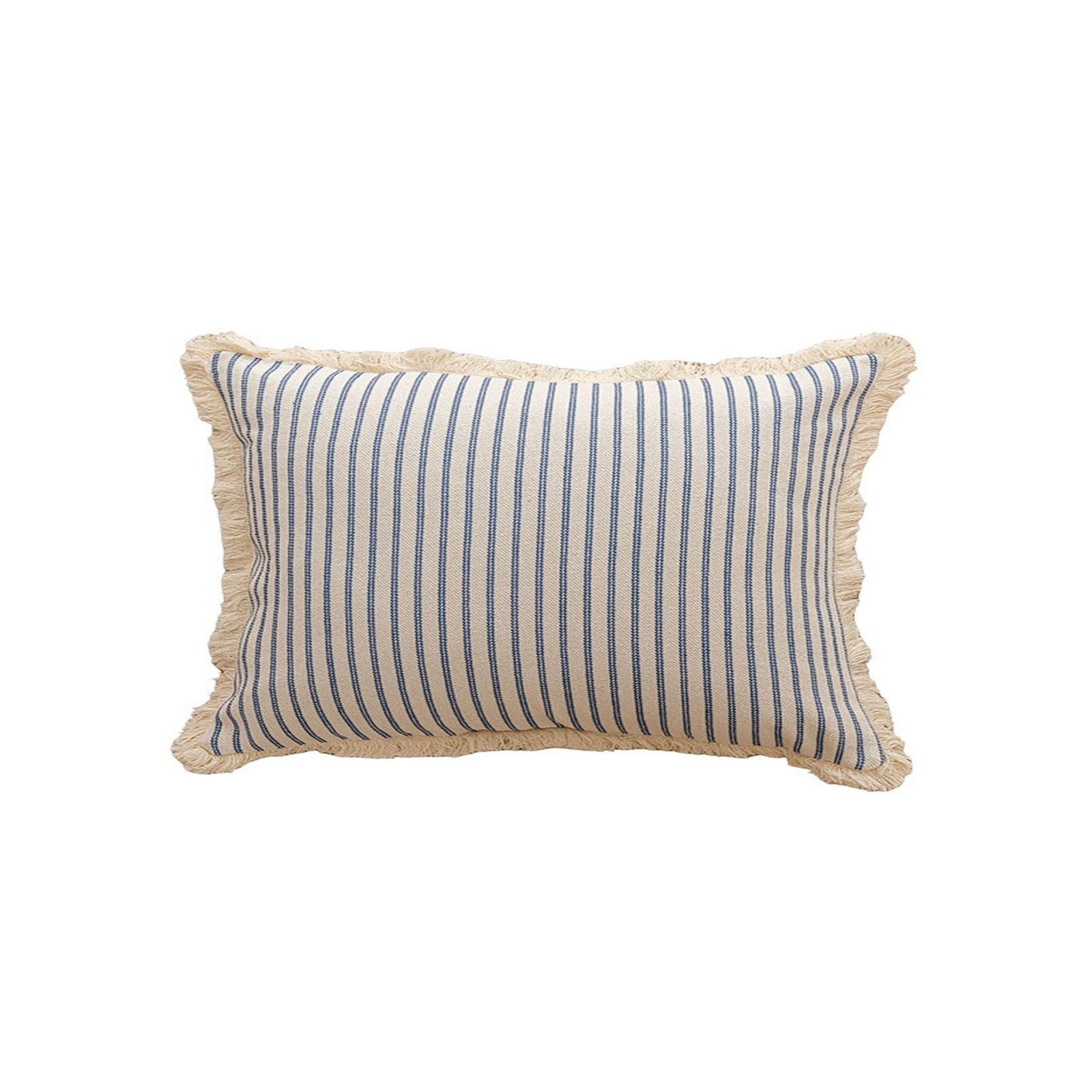 AXCTYSFP Decorative Linen Striped FringeThrow Pillow Covers Cozy Farmhouse Boho,Blue,30 * 50cm