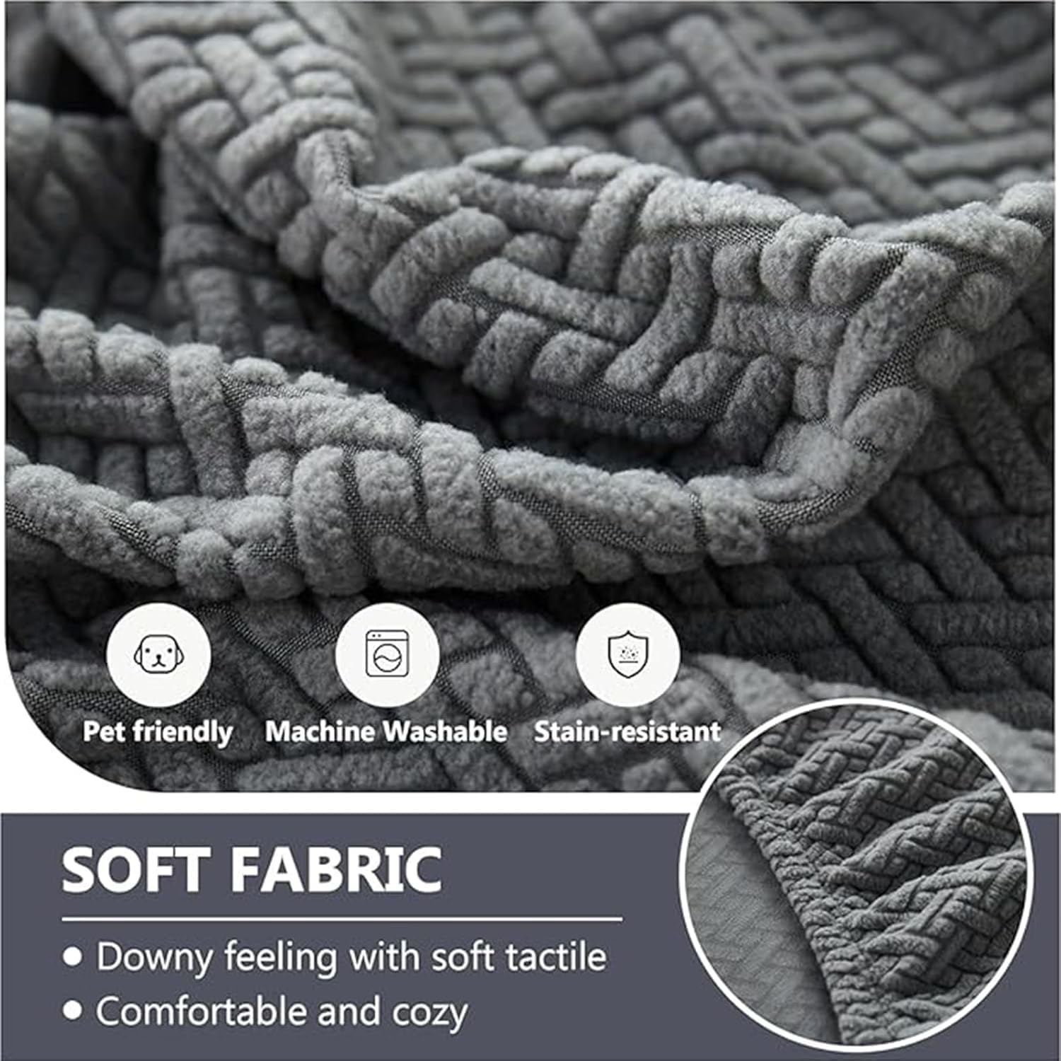 Couch Cushion Covers & Couch Cover for Sectional Sofas, Reversible Non-Slip Sofa Slipcovers, Washable Pet Proof Home Decor Protector (White, Chaise Cover)