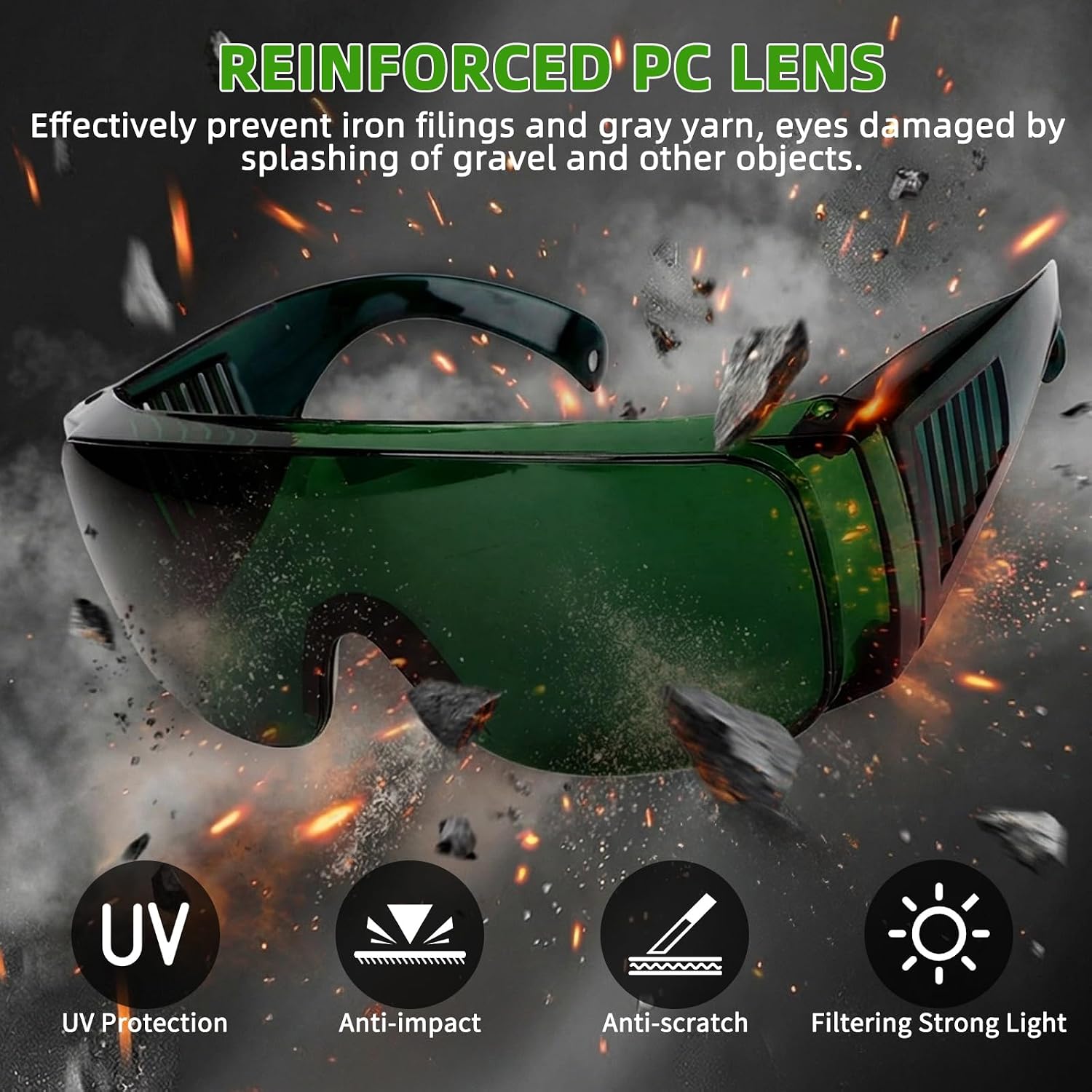 3-Pack Welding Safety Glasses with Cases, UV400 Dark Green Lens Welder Goggles, Scratch Resistant Wrap-Around Eye Protection for Men Women, TIG MIG ARC, Soldering, Metalworking