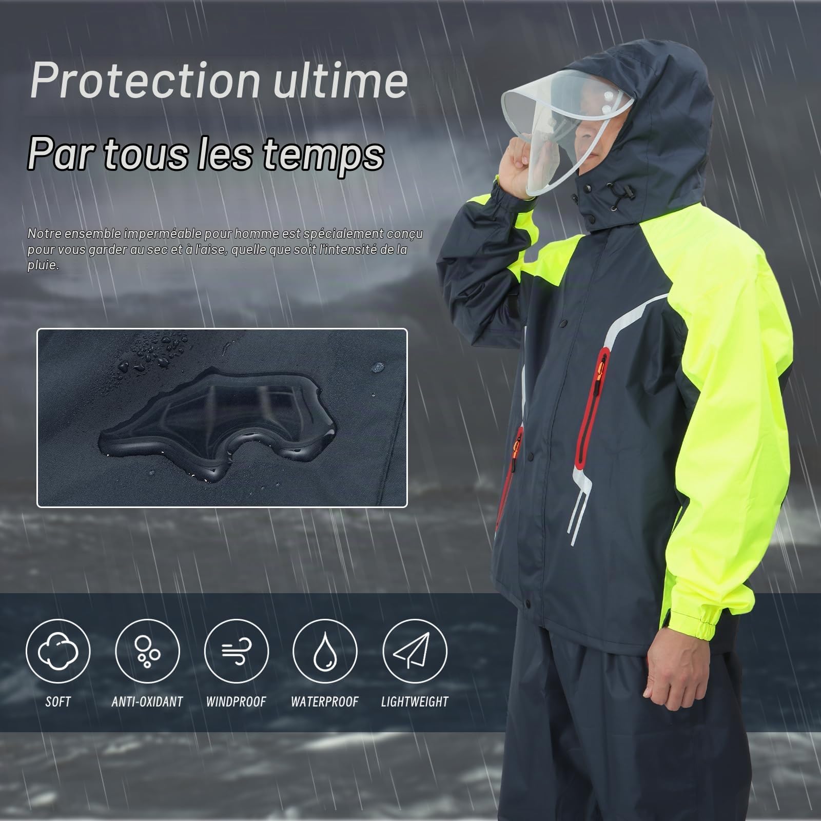 Hommes Costume De Pluie En Plein Air Imperméable Salopette Respirant Veste De Pluie Et Pantalon Ensemble Unisexe Cyclisme Imperméable À Capuche Vêtements De Pluie