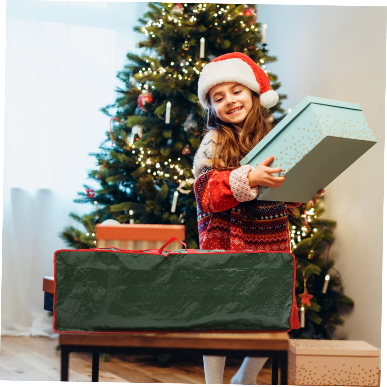 Aufbewahrungstasche Grün mit Vielen Taschen, für Geschenkpapier | Polyethylen, Große Kapazität, unter Bett, für Zuhause und Kleiderschrank