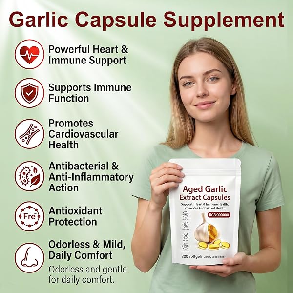 Aged Garlic Extract Capsules 7500mg Odorless – 300 Count Aged Garlic Supplement for Heart & Immune Support, 15:1 Concentrated Garlic Pills, Organic, Non-GMO, Vegetarian Softgels (1 PCS) - 4