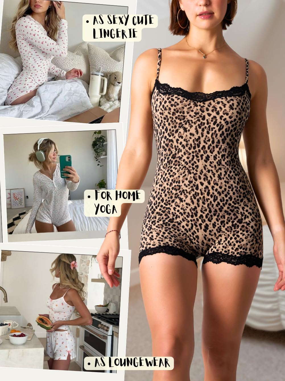 Women's Trendy & Ultra Soft Shorts Romper, Lace Trim Spaghetti Bodysuit Top from Lounge to Going Out (Fits 0-12) - Image 5