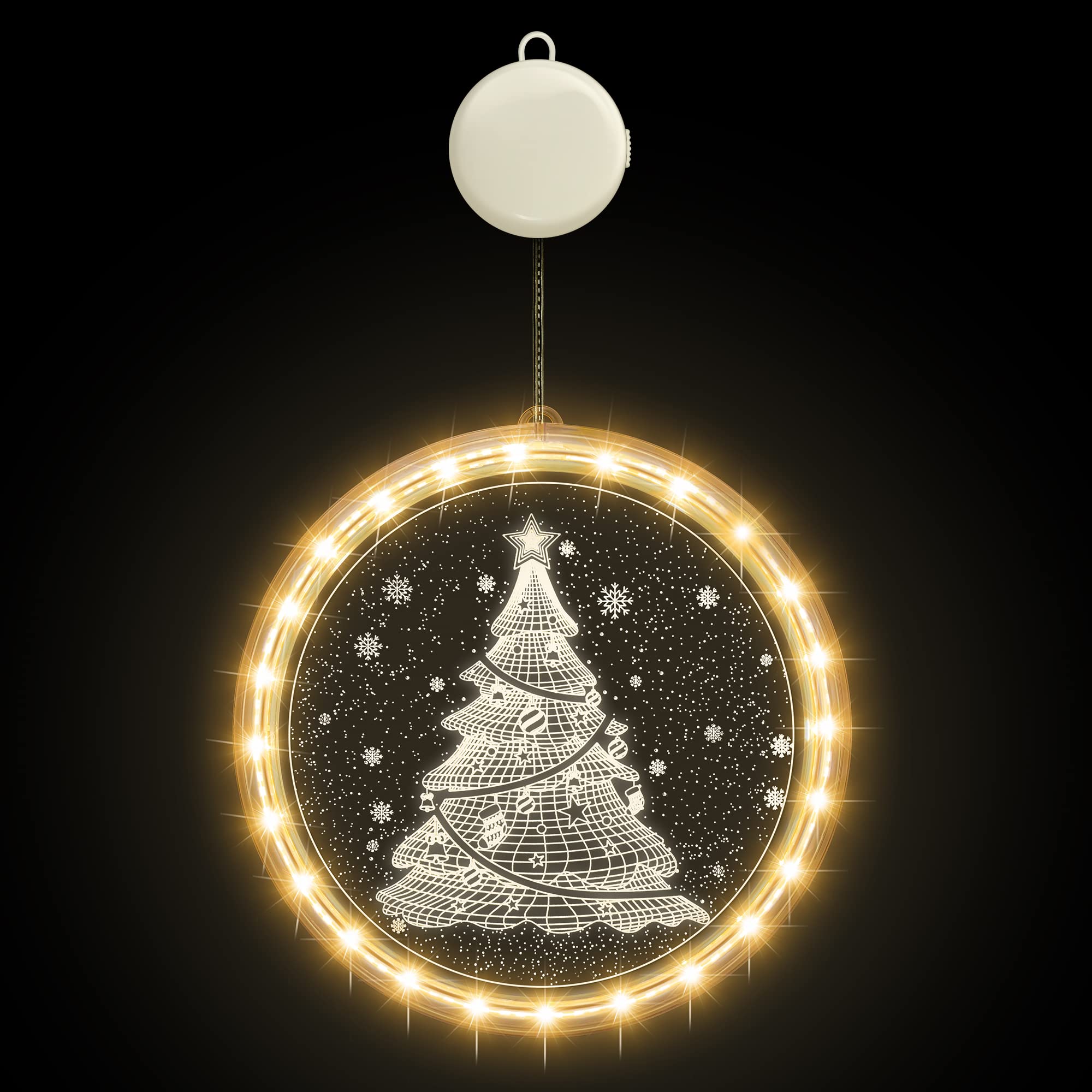 TRELC Christmas Decorative Window Light, 8.2Inch 3D Hanging LED Atmosphere Decoration Lights, for Mall Home Window Bedroom Party Holiday Christmas Tree Showcase Decor, Warm White (Christmas Tree)