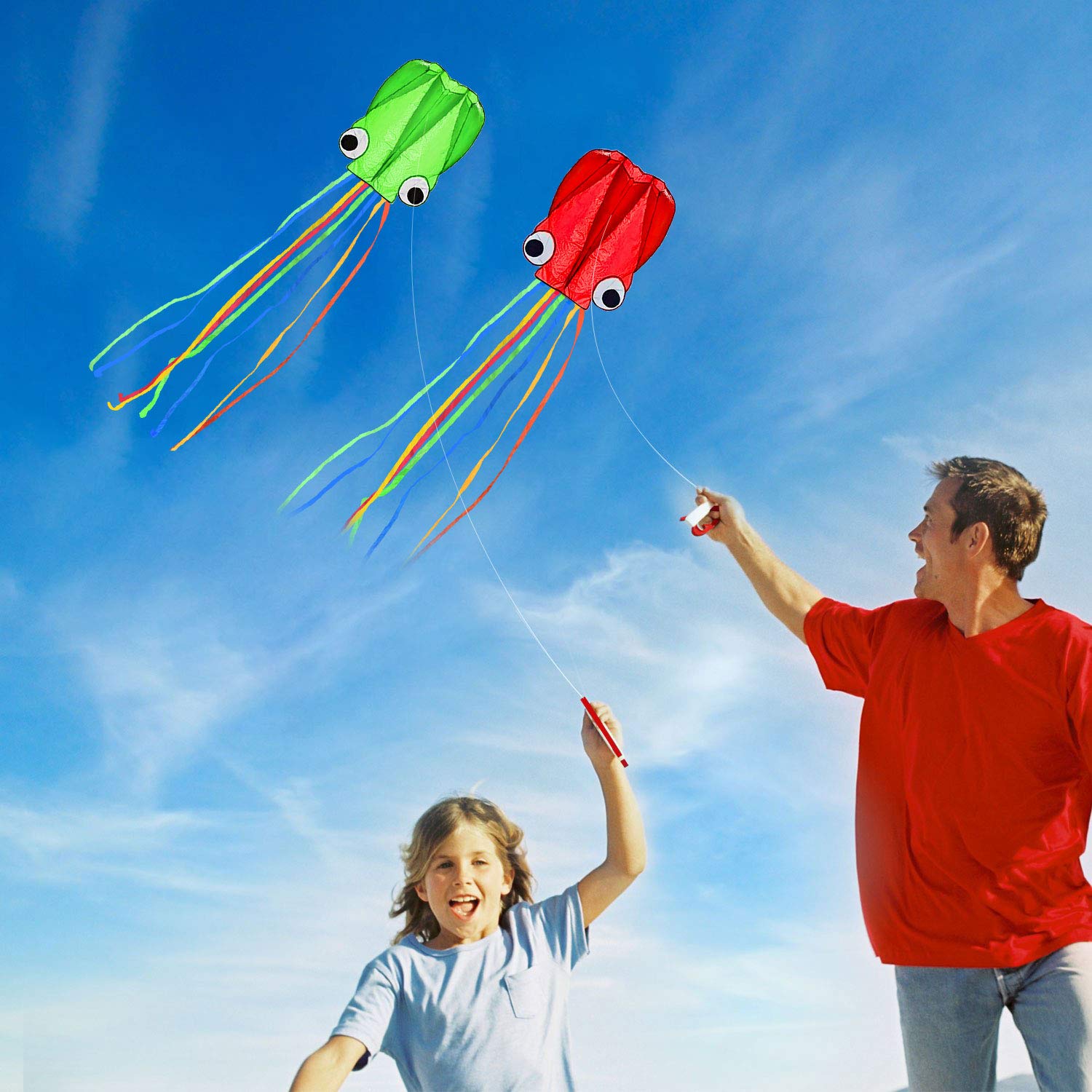 SINGARE Large Octopus Kites, Long Tail Beautiful Easy Flyer Beach Kites, Good Kite for Kids and Adults Easy to Fly(Red+Green) - Image 5
