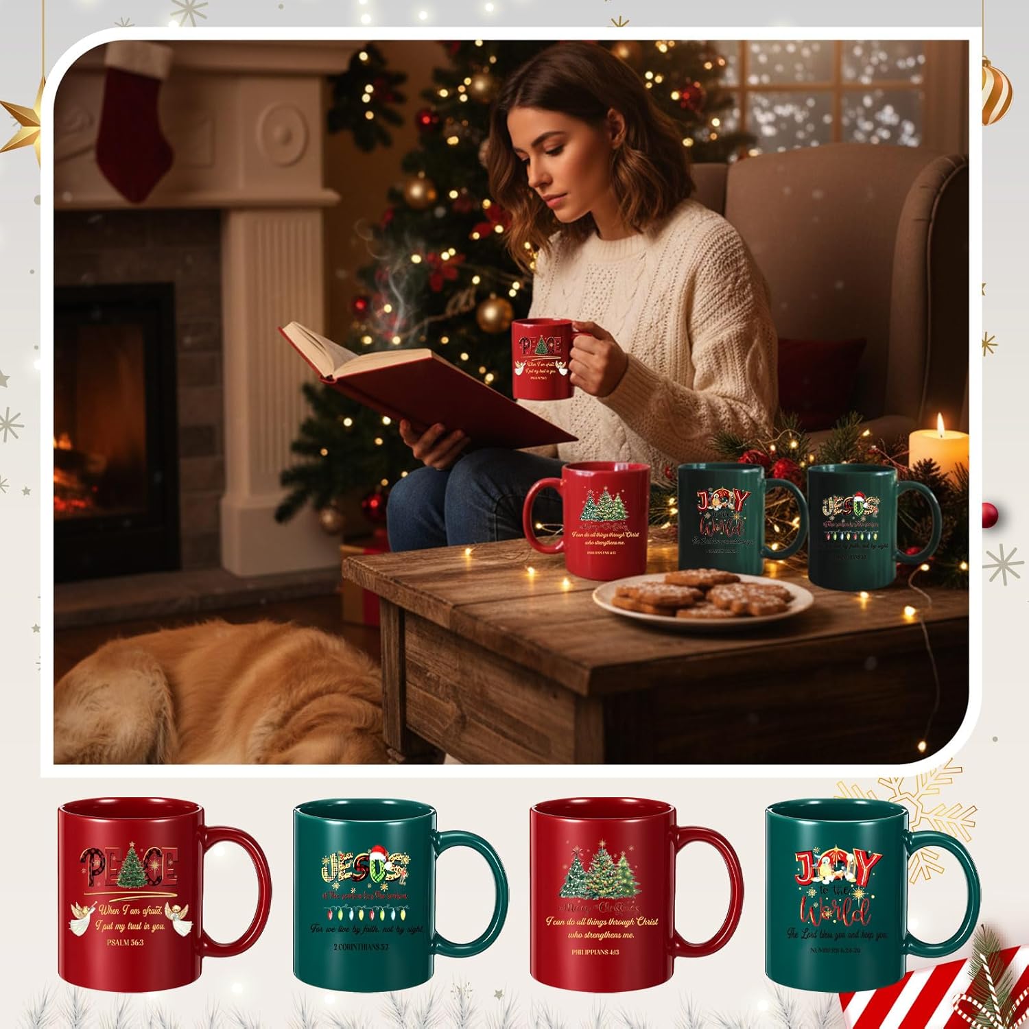Ziliny 4 Sets Christian Coffee Mugs with Bible Verse Keychains Christmas Christian Gifts for Women & Men, 11oz Ceramic Scripture Coffee Cups Religious Keychains Inspirational Faith Based Church Gift