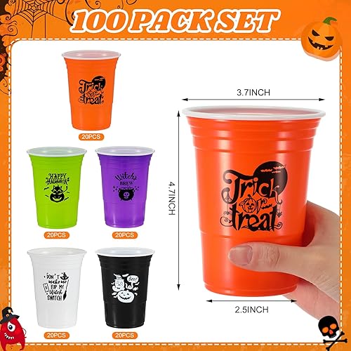 Miniatura 3 de 100 vasos de plástico de Halloween, 16 onzas, vasos desechables de Halloween, tazas de calabaza y bebidas frías para Halloween, suministros de