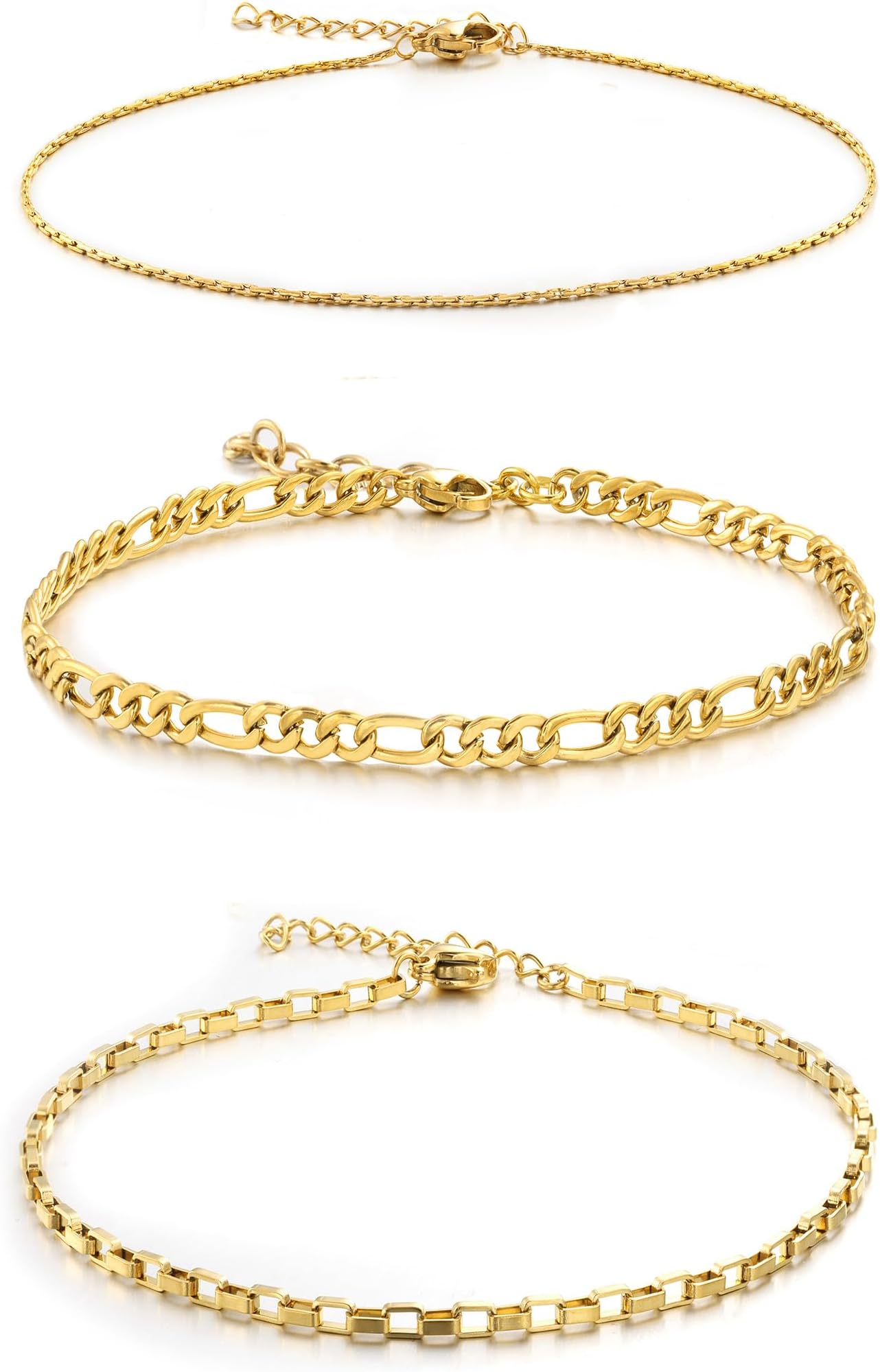 Gold Bracelet Sets for Women 14k Gold Plated Layered Stack Adjustable Chain Bracelet for Women Trendy (3Pcs)