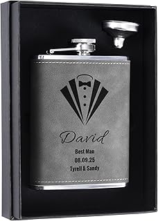 Geschenk für trauzeuge mann, Personalisierte Trauzeuge Geschenk Flachmann, Flachmann 8oz/237ml Edelstahl Set mit Gravur für Hochzeit (Grau)