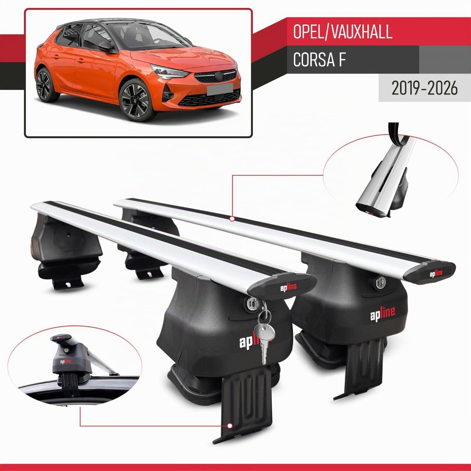Kompatibel mit Opel/Vauxhall Corsa F 2019-2025 ACE-4 Relingträger Dachträger Auto Gepäckträger Grau Aluminium 2 Stangen