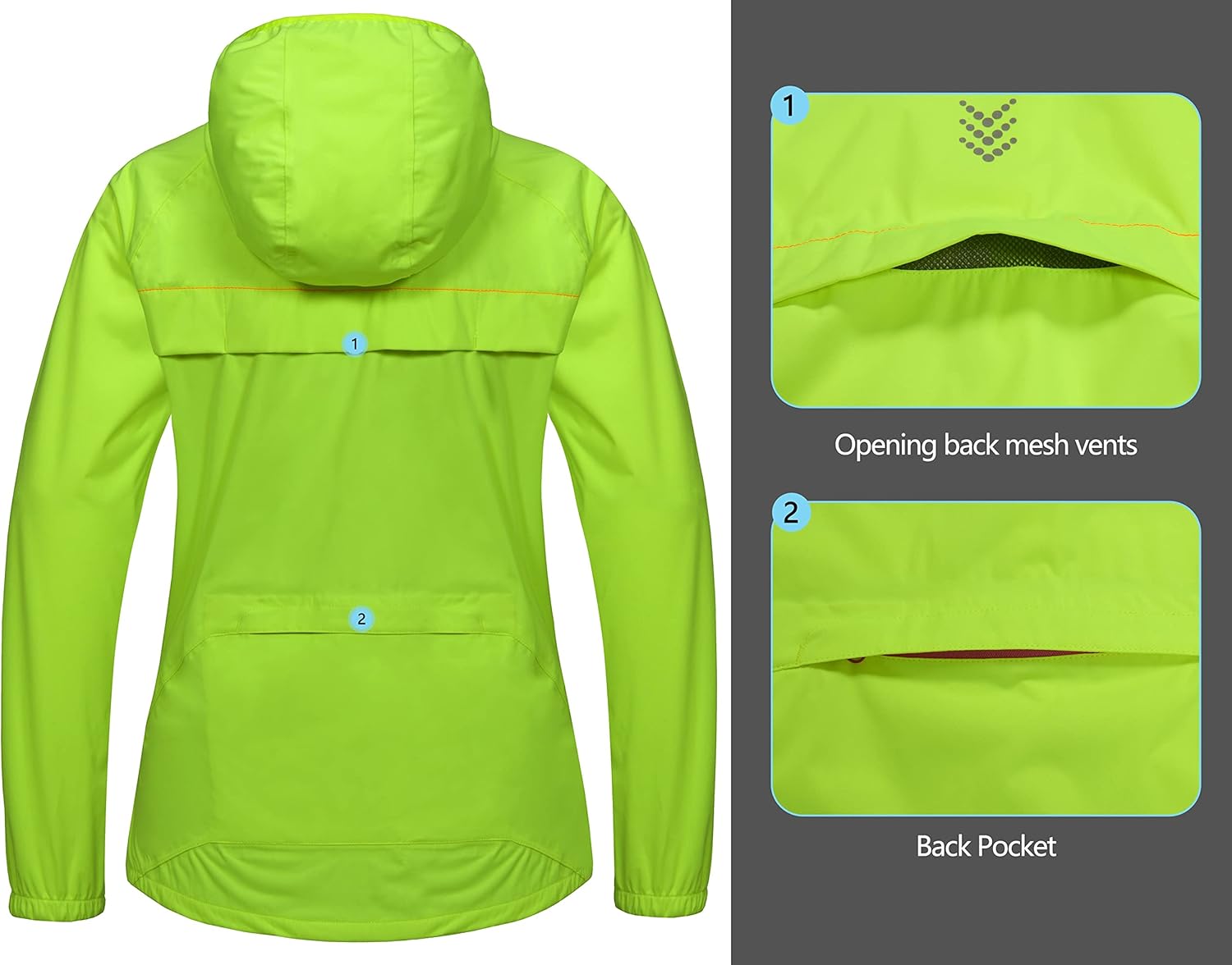 Little Donkey Andy Women's Lightweight Rain Cycling Stretch Jacket with Hood, Windproof and Waterproof, Ultralight Packable - Image 5