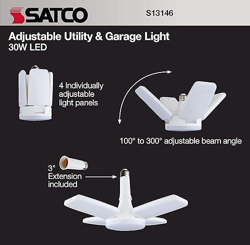 Miniatura 2 de Satco S1314602 - Lámpara de techo LED ajustable multihaz y garaje color blanco 5000 K 1 unidad paquete de 2