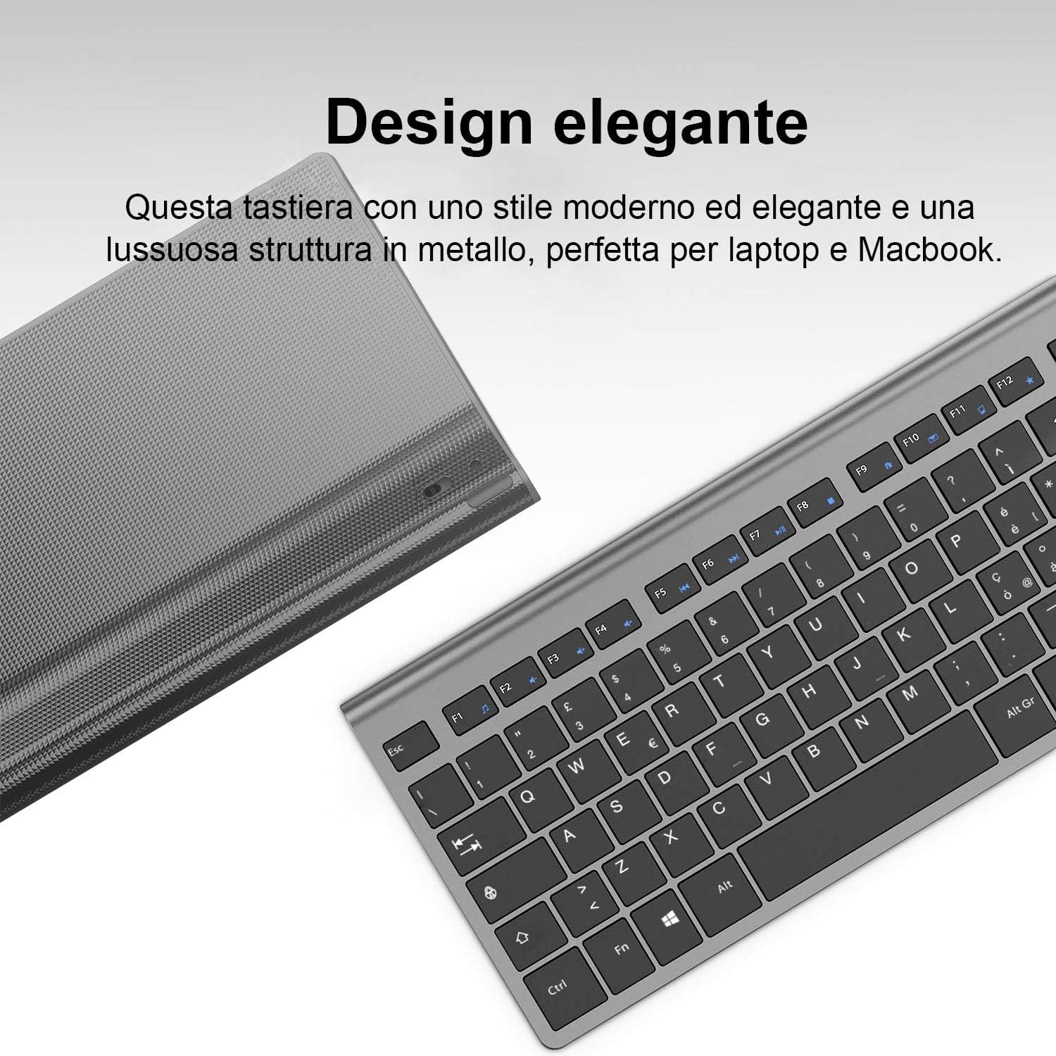 JOYACCESS Tastiera Wireless Ricaricabile, 2.4G Tastiera QWERTY Full Size, Compatta, Ergonomica Tastiera per PC, Laptop, Mac e Smart TV, Compatibile per Windows 10 / XP / 7/8 / Vista