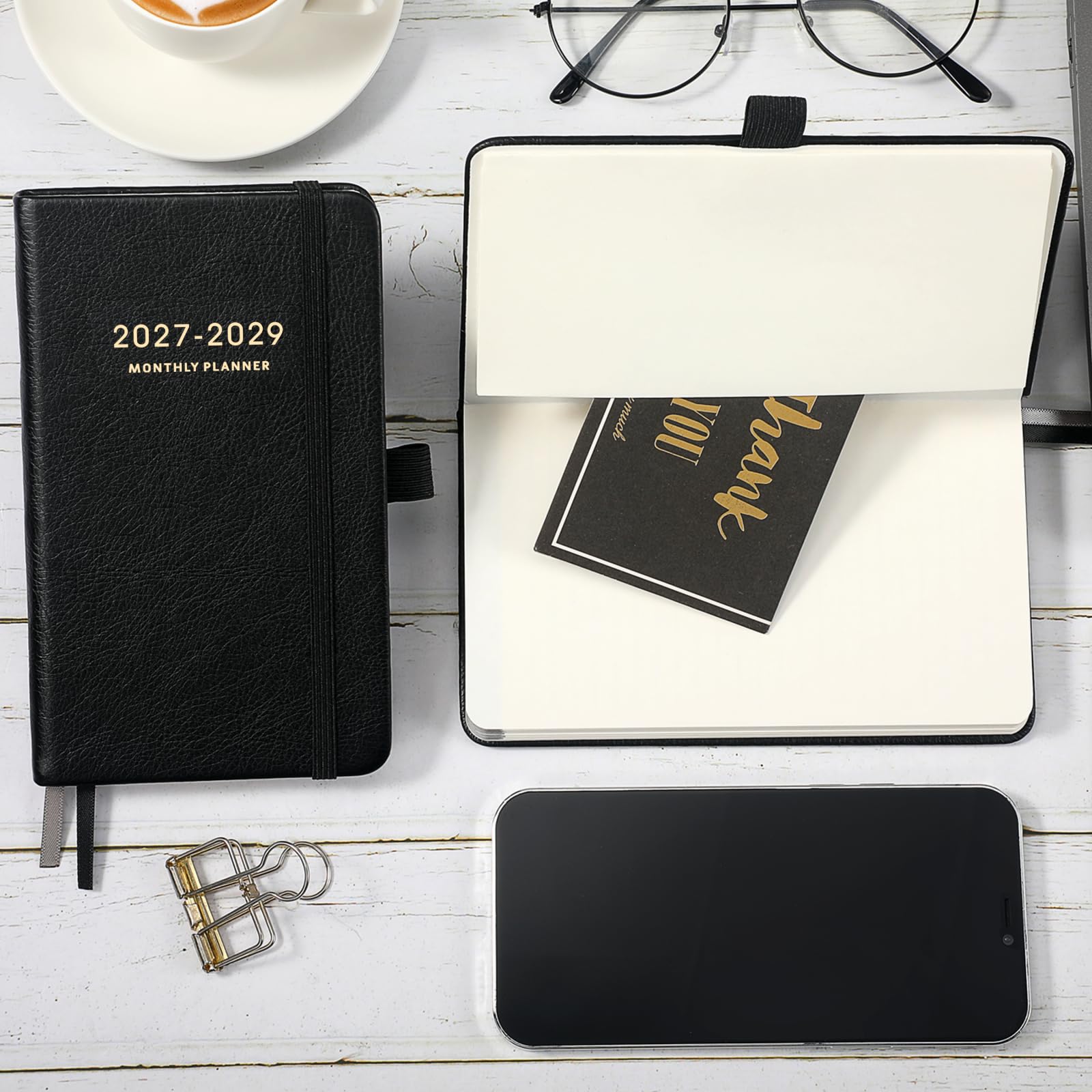 Taschenplaner 2023-2025,Monatsplaner (36 Monate) mit 60 Notizseiten, Jan. 2023,Dez. 2025, 15.7x10.2 cm, 3-Jahre-Monatsplaner mit Kontakten, Gesäßtasche mit dickem Papier,Schwarz