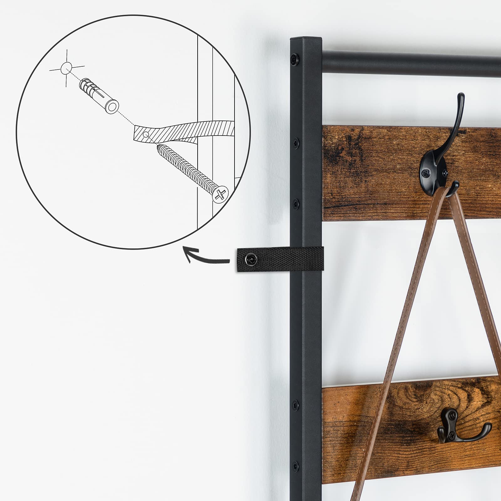 HOOBRO Garderobenständer, Schuhregal mit Garderobe, Kleiderständer mit Schuhablage, Schuhschrank mit 5 Ebenen, für Flur, Dunkelbraun EBF80MT01G2