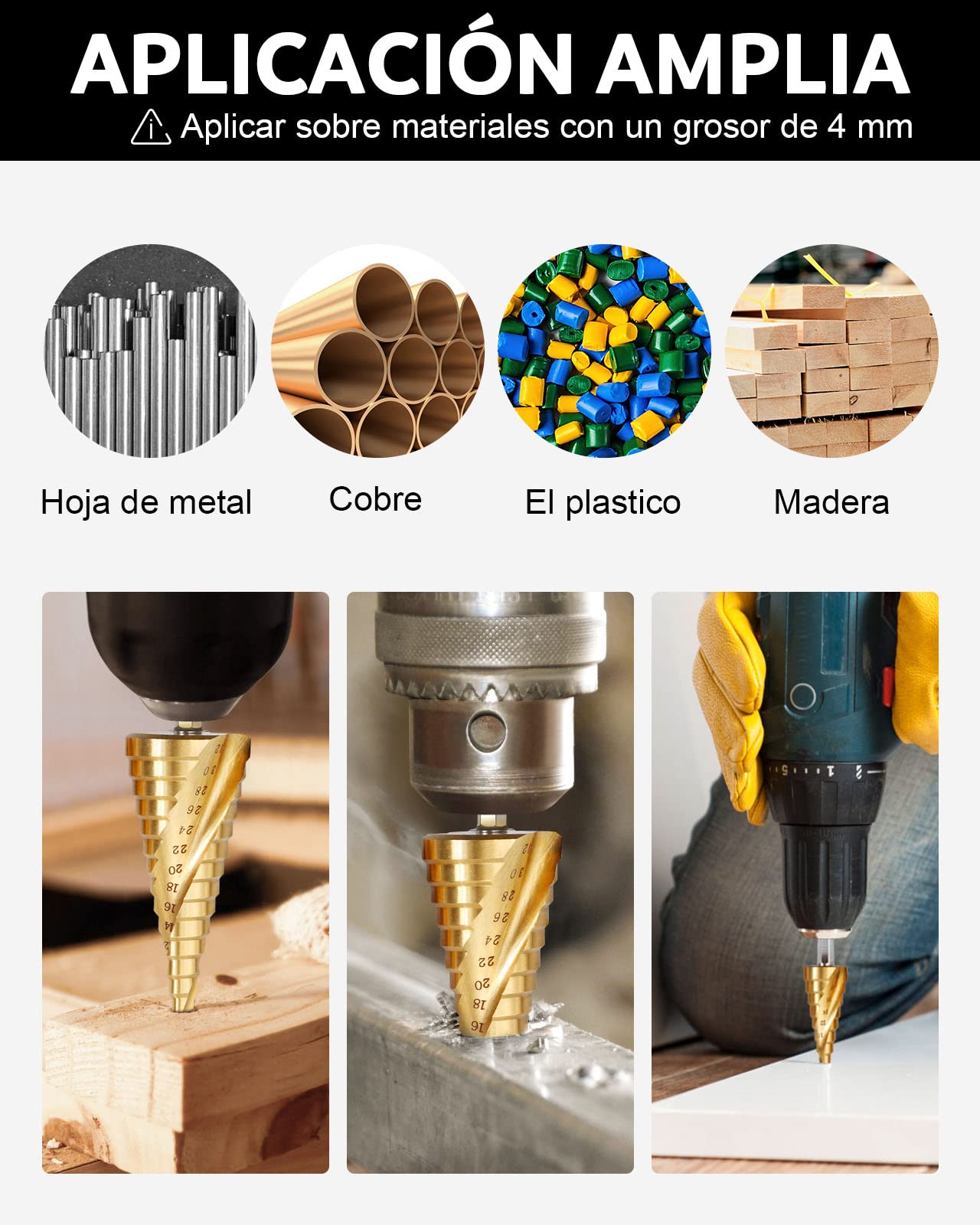 Set Punte Trapano Passo HSS/set Punte Cono Grande Titanio - Foto 4