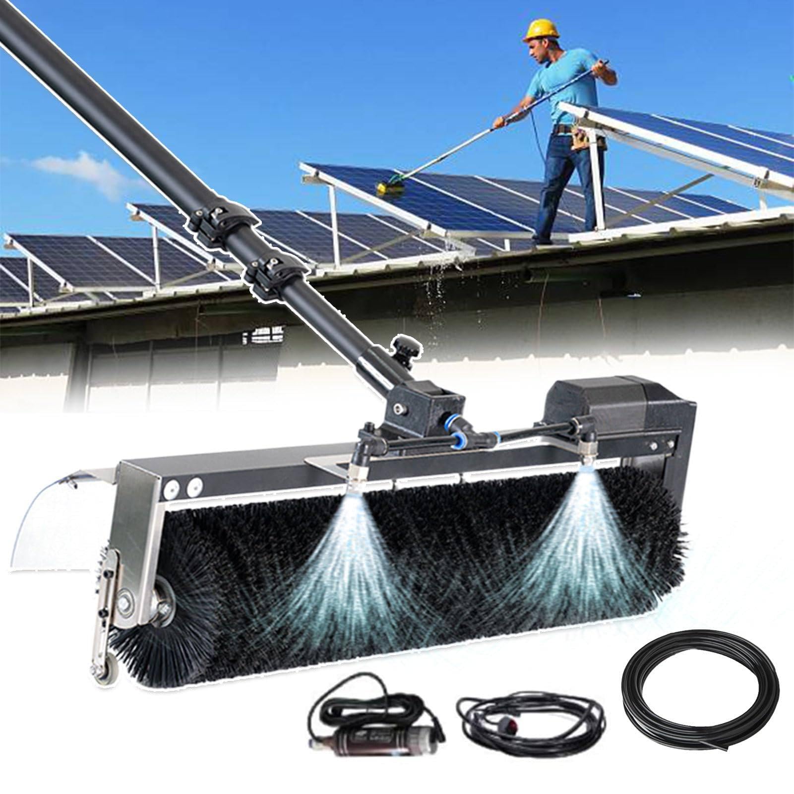 DUANHOZ Outdoor Water-Powered Solar Panel Cleaning Kit - 60Cm Automatic Rotating Brush, Telescopic Pole Up To 5.5M, Efficient & Eco-Friendly Cleaning Solution For Pv Panels,3.5M