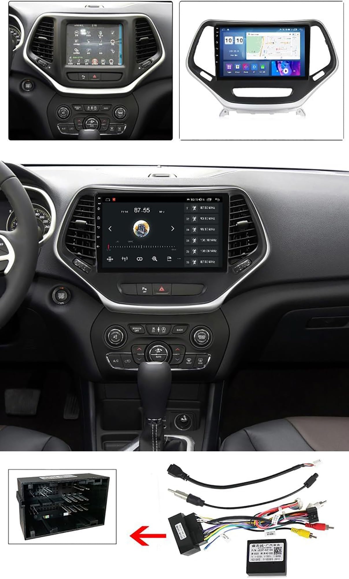 Autoradio Android 13 pour J-eep Cherokee 5 2014-2018, écran tactile 10" avec Carplay sans fil, Android Auto, Bluetooth, WiFi, prise en charge du contrôle du volant + caméra de recul AHD (M50