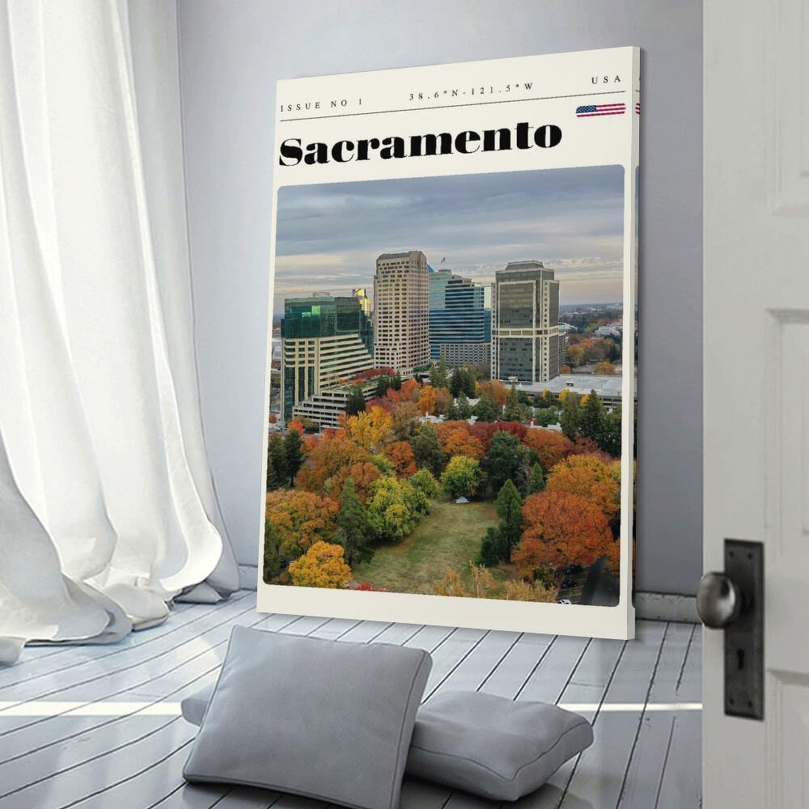 Junmoney Sacramento California Travel Art Wall Picture Print, 24x36inch(60x90cm), for Art Walls, Layered Displays Or Homes, Home Wall Art for Statement Displays
